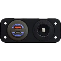 Proride USB-A/USB-C-autolader - 2 poorten - QC5.0 - 96W - Met 12V/24V-contactdoos - Inbouw - 12-24V - Blauw
