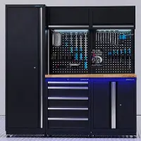 Datona Werkplaatsinrichting PREMIUM eiken - ladekast en deurenkast - 200 cm - Zwart