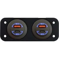 Proride 12-24V USB/USB C Autolader 2 Poorten Inbouw - 36W+60W QC5.0 - Tweevoudig Paneel - Blauw - 2 Stuks
