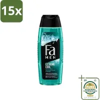 Fa 15 x Men Douchegel en Shampoo Extreme Cool 250 ml - Grootverpakking - Douchegel En Shampoo - Menthol - Verfrissend - Lichaam Reinigen - Haar Reinigen