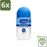 Sanex - Deodorant - Roller - Dermo Extra Control - Extra Bescherming tegen Geur - 50 ml - Voordeelverpakking - 6 stuks - Dermo Extra Control - Anti-transpirant roller