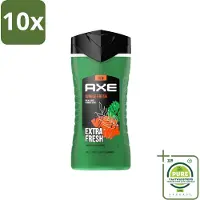 Axe 10 x - 3-in-1 Douchegel - Jungle Fresh - Palm Leaves & Amber - Extra Fresh - 250 ml - Grootverpakking - Douchegel - 3-in-1 - Jungle Fresh - Palmbladeren - Amber