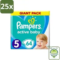 Pampers 25 x - Active Baby - Luiers - Maat 5 (11-16 kg) - Zachte Pasvorm - 64 Luiers - Grootverpakking - Active Baby - Luiers Maat 5 - Babyluiers - Zachte Pasvorm - Luchtdoorlatende Luiers