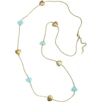 Yehwang Lange kralen ketting - Hartjes - Stainless Steel - - Blauw