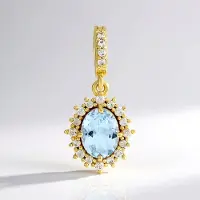 Cavill - Zilveren hanger verguld met Braziliaanse aquamarijn 0,923 ct - 20 Cambodjaanse zirkonia 0,346 ct - Elegante ovale prong-zetting hanger