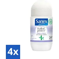 Sanex Natur Protect - Deodorant Roller - Puur & Fris - Met Nattuurlijke Bamboo - 50 ml - Voordeelverpakking - 4 stuks