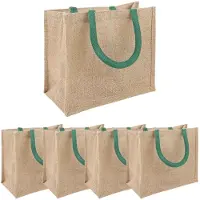 vidaXL Jute Handtassen 5 Natuurlijk en Groen 26 x 22 x 14 cm