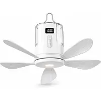VHV Ophangbare Camping Ventilator - Plafondventilator met Lamp - Opvouwbare Bladen - 10800 mAh - 4 Snelheden - Afstandsbediening - Timer 1-12 Uur - RGB Licht - Wit
