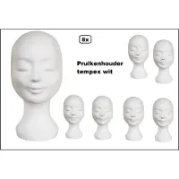 Partyxplosion 8 stuks Pruik houder tempex (styropor) wit pruiken standaard hoofdeksel thema feest hoofd festival decoratie