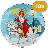 We Fiesta 10x Sinterklaas Folieballon 18 inch / 46cm - Sint te Paard - Decoratie Versiering Pakjesavond