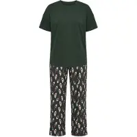 Studio Untold - Dames - Pyjama tweedelig effen shirt lange broek met print - Donkerolijf - Maat 58+