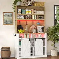 HAUSS SPOLE Keukenkast - Hoge Opbergkast Met Ledverlichting En Stopcontact - Voor Keuken En Eetkamer - MDF - 110x40x191 Cm - Naturel Wit