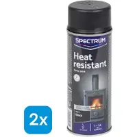 Spectrum 2x 400ml Spuitverf Mat Zwart - Spuitlak - Spuitbus Mat Zwart - Hittebestendig