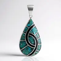 Cavill - 925 Sterling Zilver Hanger - Blauwe Kingman Mohave Koper Turkoois 1,83ct - Geometrische Druppelvorm - Handgemaakt Mozaïek Sieraad