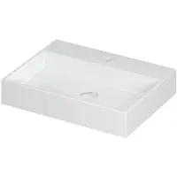 Ink United Wastafel Porselein met 1 Kraangat incl. Porseleinen Click Plug en Verborgen Overloop Systeem - 600x450x110 mm - Glans Wit