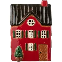 Ib Laursen - Keramieken Huisje - Kerst - Rood met Boom - Waxinelichthouder