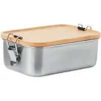 Midocean RVS lunchbox met klemsluiting en bamboe deksel. Inhoud 750 ml