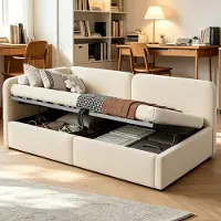HAUSS SPOLE Gestoffeerd Bed 90x200 cm - Slaapbank Met Hydraulische Opbergruimte - Zonder Matras - Fluweel - Beige