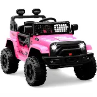 Happiq 12V Elektrische Kinderauto - Vering, LED-licht, Bluetooth, 2 snelheden - Vering, LED-licht, Bluetooth, 2 snelheden, Roze