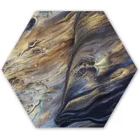 MuchoWow Hexagon wanddecoratie - Kunststof Wanddecoratie - Hexagon Schilderij - Marmer - Goud - Waterverf - Textuur - Marmerlook - 75x65 cm