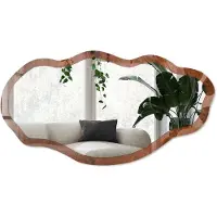 Wallfluent Houten Constructie Spiegel - Bruin Rechthoekige Spiegel Voor Interieur - Organische Spiegel - Woonkamer, Kantoor, Slaapkamer - Rustiek - 45x90 cm - Totale afmeting 52x97 cm