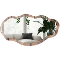 Wallfluent Houtstructuur Spiegel - Bruin Strakke Rechthoekige Spiegel - Organische Spiegel - Woonkamer - Rustiek - 45x90 cm - Totale afmeting 52x97 cm
