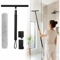 VHV Vloerwisser - Vloertrekker - Douchetrekker - Raamwisser - Trekker met Telescoopsteel 33-146 cm - 32 cm Breed - Met Microvezelhoes - Met 2 Houders - Zwart