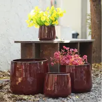 HAUSS SPOLE Bloempotset – 4-Delig Ø33/26/20/15 Cm – Keramiek – Dieprood – Voor Binnen En Buiten – Met Hoogglansglazuur