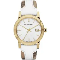 Burberry horlogeband BU9110 Leder Wit + wit stiksel