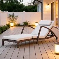 STILVORA Ligbed 185 x 72 cm Verstelbare Rugleuning Met Wielen En Armleuningen Voor Terras En Tuin In Beige En Bruin Van Staal En Polyester