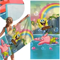 Sarcia.eu Spongebob Kleurrijk, SNELDROGEND strandlaken, badlaken, 100% KATOEN 70x140 cm OEKO-TEX