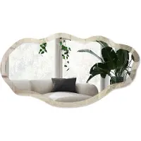 Wallfluent Warme Achtergrond Spiegel - Beige Elegante Rechthoekige Wandspiegel - Organische Spiegel - Woonkamer - Minimalistisch - 45x90 cm - Totale afmeting 52x97 cm