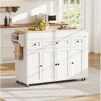 HAUSS SPOLE Keukenkast - Uitschuifbaar Met Wielen En Kruidenrek - Voor Keuken En Eethoek - MDF - 137-190,6x45,2x92 cm - Wit Naturel