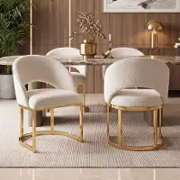 STILVORA Eetkamerstoel Set Van 4 Kuipstoel Met Armleuningen En Zacht Bouclé Voor Eetkamer Woonkamer En Café Metaal Beige En Goud