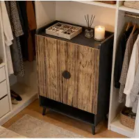 OKWISH Schoenenkast - Vintage Houtlook Met 2 Openslaande Deuren - 75,9 x 37,1 x 109,9 cm - 7 Niveaus Voor 24 Paar - Zwart Bruin