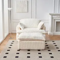 HAUSS SPOLE Fauteuil - Gecomprimeerde Loungefauteuil Met Hocker - Zachte Geribde Stof - Voor Woonkamer En Studio - Beige