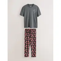 Next - Heren - Pyjamaset met korte mouwen en The Rolling Stones-print - Grijs