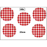 Wefiesta 48x Bord 23cm Boerenbont karton - Diner eten restaurant Oktoberfest geruit rood/wit BBQ thema feest verjaardag feest