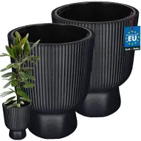 KOTARBAU 2 Stuks - Bloempot - Plantenpot Ø 39 cm - met Binnenpot - Geribbelde Plantenbak - Plantenpot met Voet - Plantenbak - Kunststof - H: 49 cm - Anthrazit