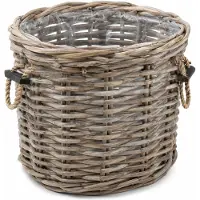Sweet living Ronde Rotan Plantenmand - Houtmand - Ø60xH55 cm - Jute Houten Handvat