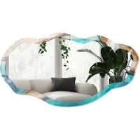 Wallfluent Blauwe Stromingen Spiegel - Blauw Elegante Rechthoekige Wandspiegel - Organische Spiegel - Woonkamer - Abstract - 45x90 cm - Totale afmeting 52x97 cm