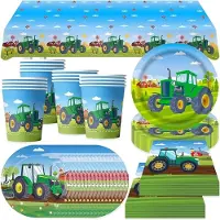 Karma Tractorfeestservies 69-delig – Kindercadeau voor 16 gasten – Wegwerpservies met borden, bekers en servetten – Tractor thema – Voor jongens en meisjes – Inclusief tafelkleed