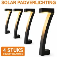 MK Solar Tuinlampen Set van 4 – LED Buitenverlichting IP65 Waterdicht – Warm Wit – Tuinpad- & Opritverlichting op Zonne-energie