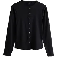 Next - Dames - Geribbeld petite vest met lange mouwen en knopen - Petite - Zwart