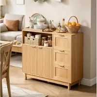 STILVORA Keukenkast - Opbergkast Met Open Vak, 3 Lades En Deuren - Voor Keuken, Hal En Woonkamer - MDF En Spaanplaat - 90x35x80 Cm - Houtkleur