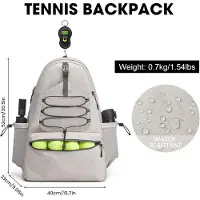 VHV - Tennisrugzak - Waterdichte tennistas voor 2 rackets - Met apart schoenenvak en ruime opbergvakken - Unisex sporttas voor dames en heren - Beige