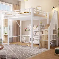 STILVORA Hoogslaper 140 x 200 cm – Met Trap En Opbergruimte – Veiligheidshekken En Open Ruimte Onder Bed – Voor Kinderen – Metaal En MDF – Wit – Zonder Matras