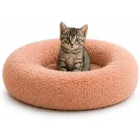Belviona Donut kattenbed, zacht pluche & verhoogde Rand Ø40 cm roze