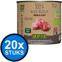 BF Petfood 20x Biofood - Organic hond&kat 100% rundvlees blik 200gr - Hondenvoer Natvoer - 200 g