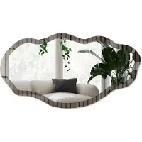 Wallfluent Bruine Riemen Spiegel - Bruin Stijlvolle Wandspiegel - Organische Spiegel - Woonkamer, Kantoor, Hal - Modern - 45x90 cm - Totale afmeting 52x97 cm